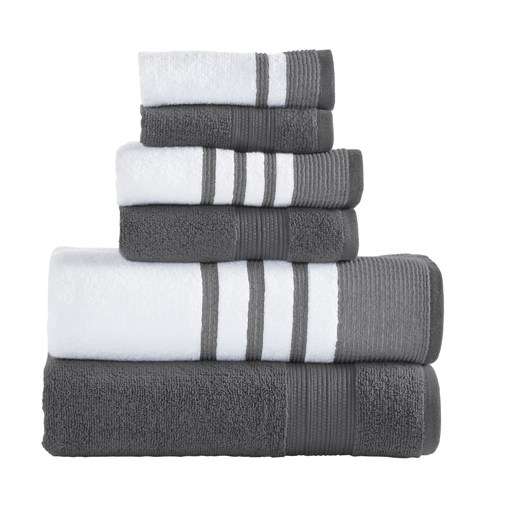 Modern Threads 6-Piece Quick Dry White/Contrast Towel Set