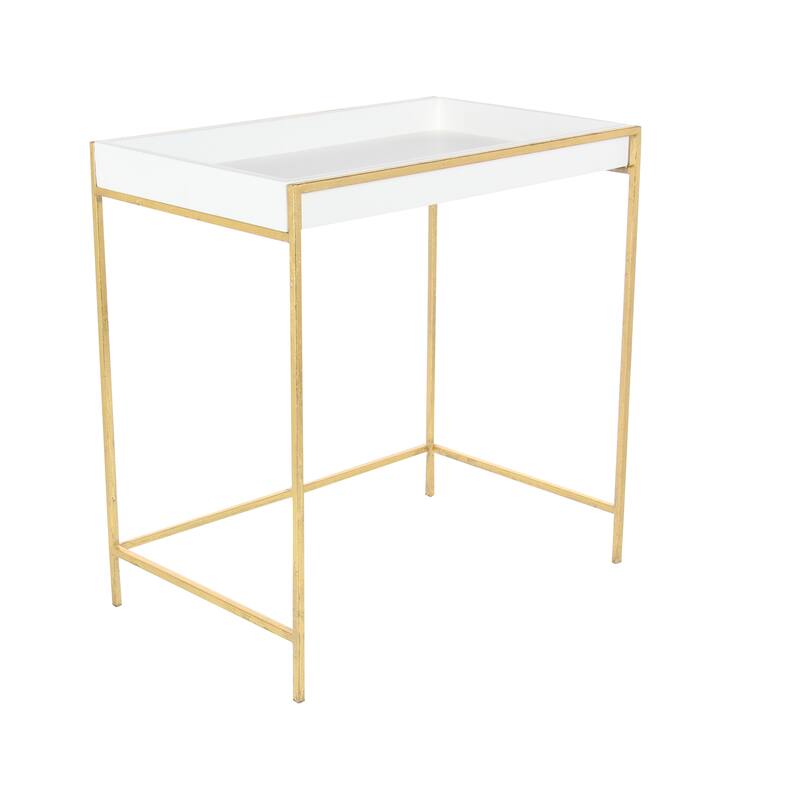 Wooden Geometric Nesting Tray Top Accent Table with Gold Metal Legs - Set of 2 White - Roche River Decor