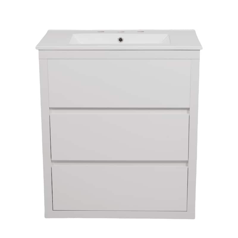 30"Bathroom Vanity with Ceramic Sink and 2 Drawers, Freestanding Vanity with Smooth Drawer Slides & Waterproof Finish