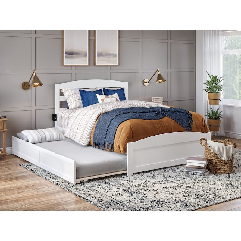 Warren Platform Bed with Footboard and Twin Trundle - White - Full