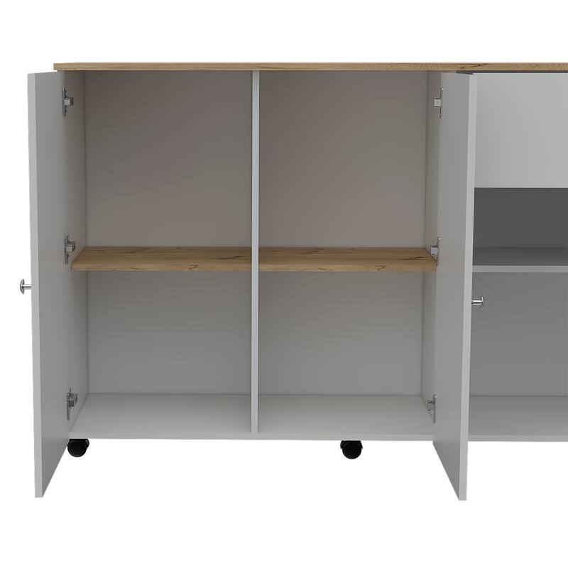 Double Door Kitchen Island Cart with 2 Open Spice Shelves Bed