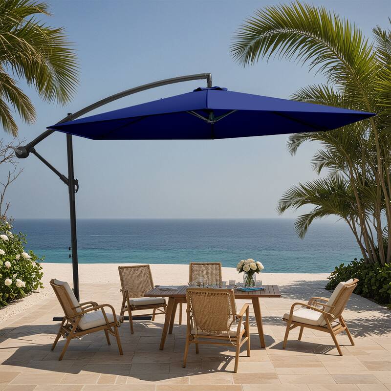 Patiowell 10ft Cantilever Patio Umbrella, Offset Hanging Outdoor Table Umbrella with Tilt Crank, 6 Sturdy Ribs and Cross Base - Dark Blue