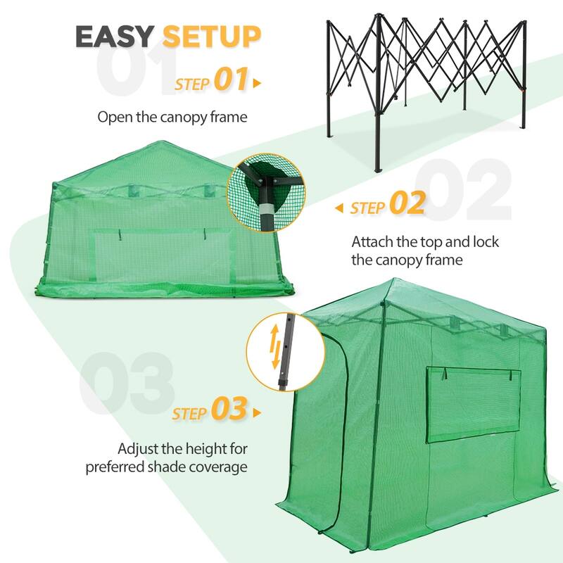 EAGLE PEAK 10x5 Portable Lean to Walk-in Greenhouse Pop-up Indoor Outdoor Canopy, Roll-Up Entry Doors and Roll-Up Side Windows