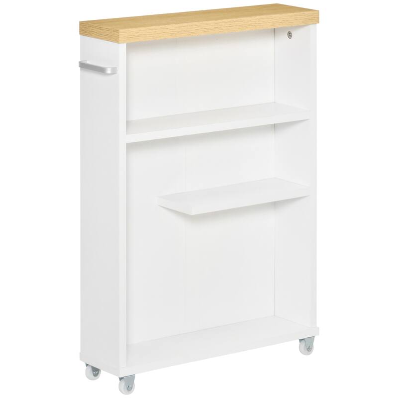 Slim Bathroom Cabinet with Wheels Storage Organizer, White - White