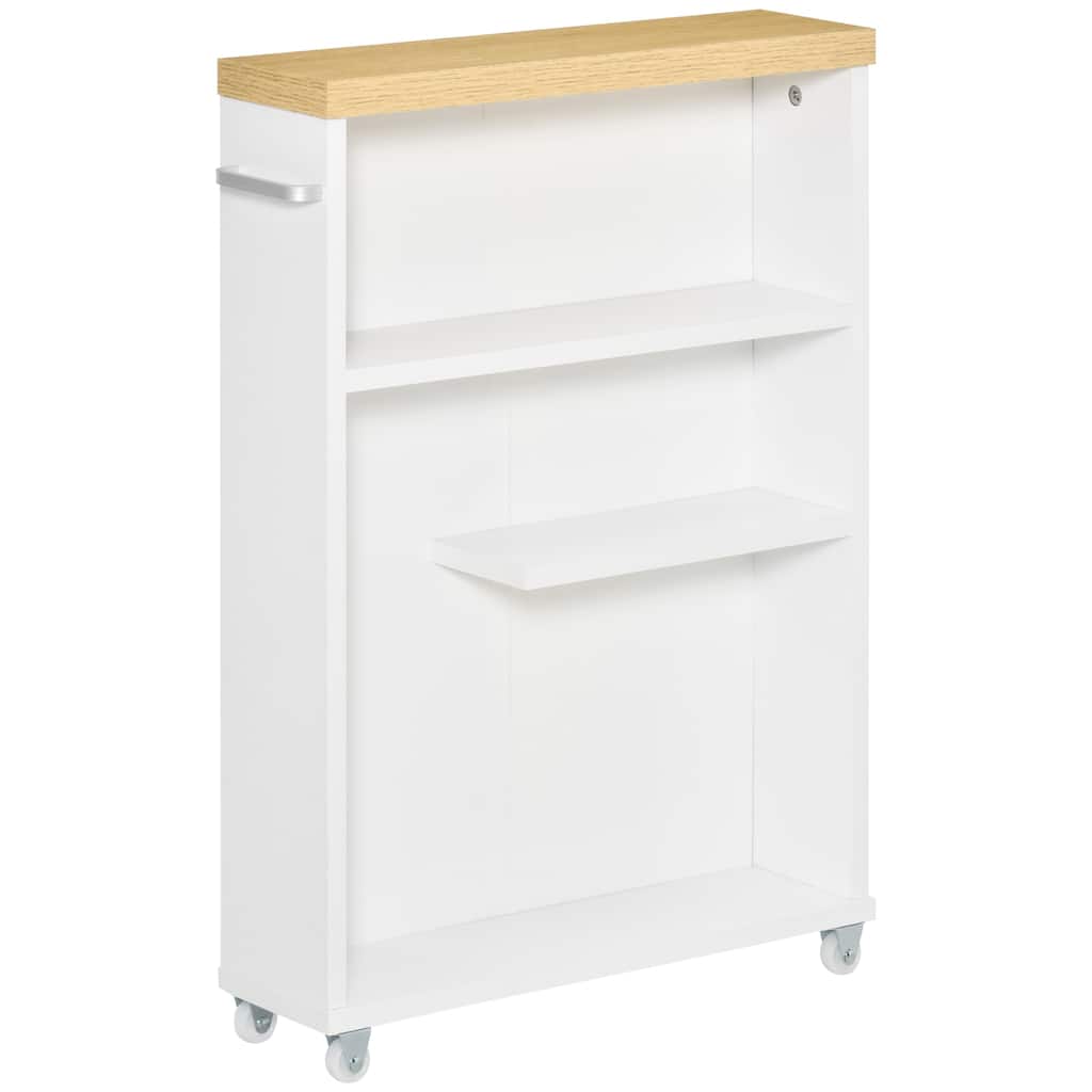 Slim Bathroom Cabinet with Wheels Storage Organizer, White