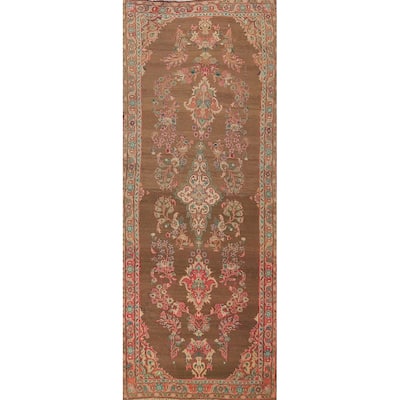 Brown Floral Mahal Persian Runner Rug Handmade Wool Carpet - 3'4"x 10'11"
