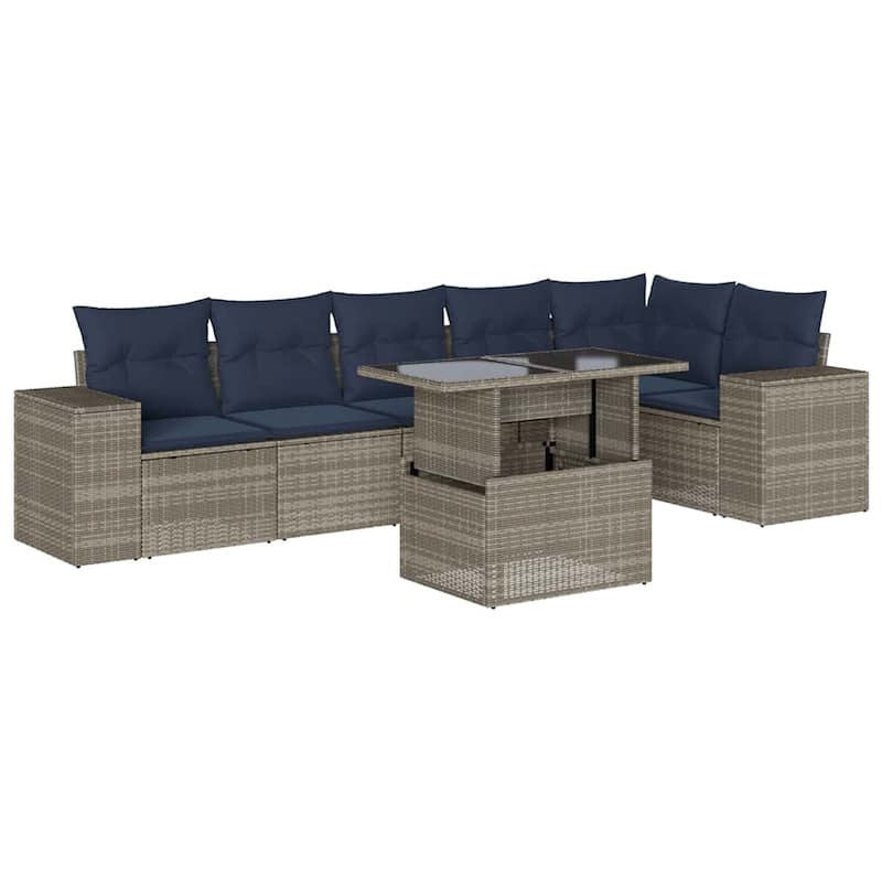 vidaXL Patio Sofa Set with Cushions Table and Couches 7 Piece Poly Rattan - 24.4" x 24.4" x 27.2"