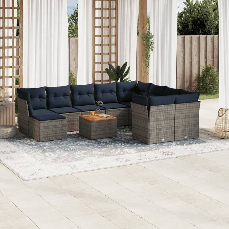 vidaXL Patio Sofa Set with Cushions Outdoor Furniture 11 Piece Poly Rattan - 24.4x 24.4x 27.2 - Grey