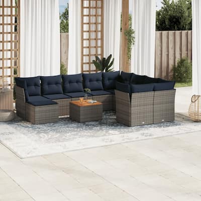 vidaXL Patio Sofa Set with Cushions Outdoor Furniture 11 Piece Poly Rattan - 24.4x 24.4x 27.2