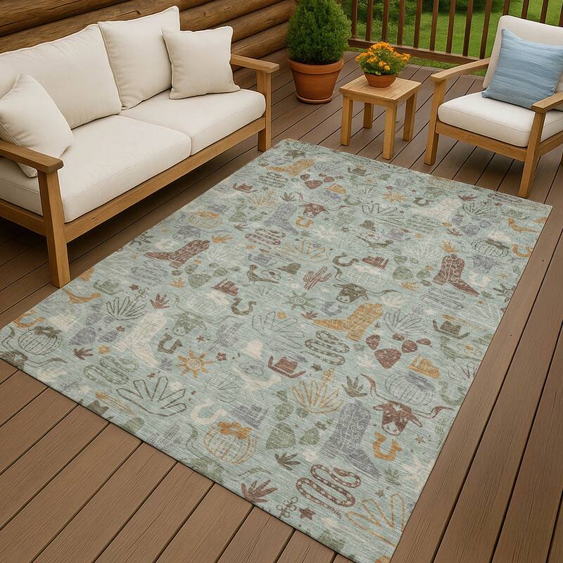 Machine Washable Indoor/ Outdoor Modern Ranch Chantille Rug