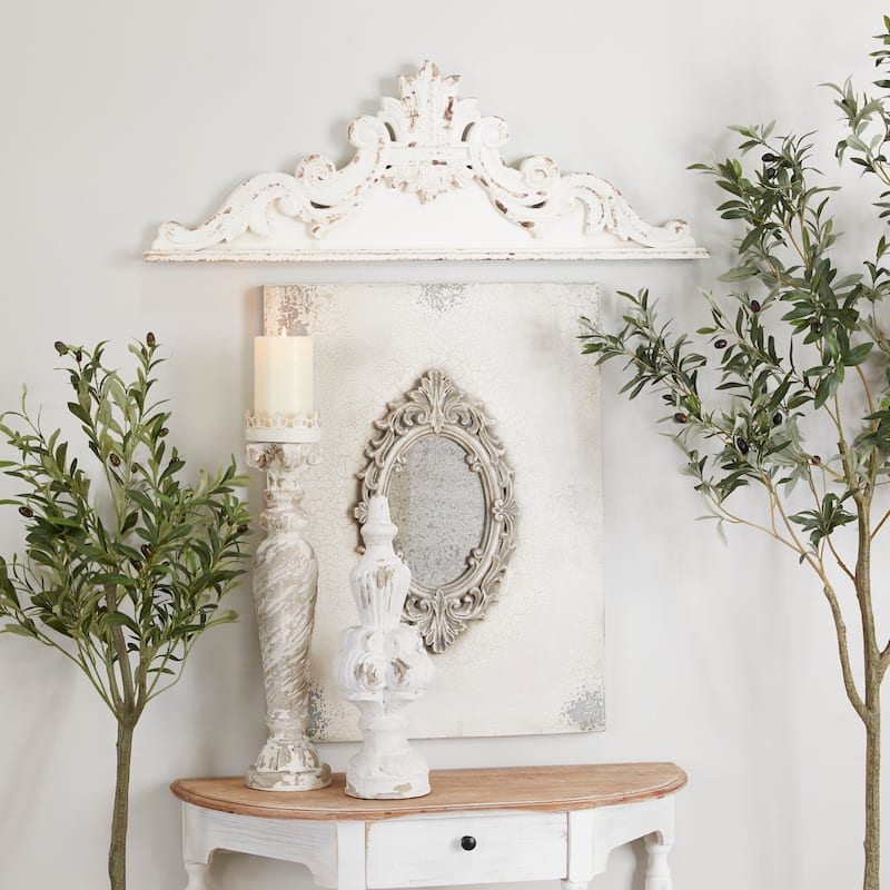 Wood Floral Carved Arabesque Wall Decor - White - Roche River Decor