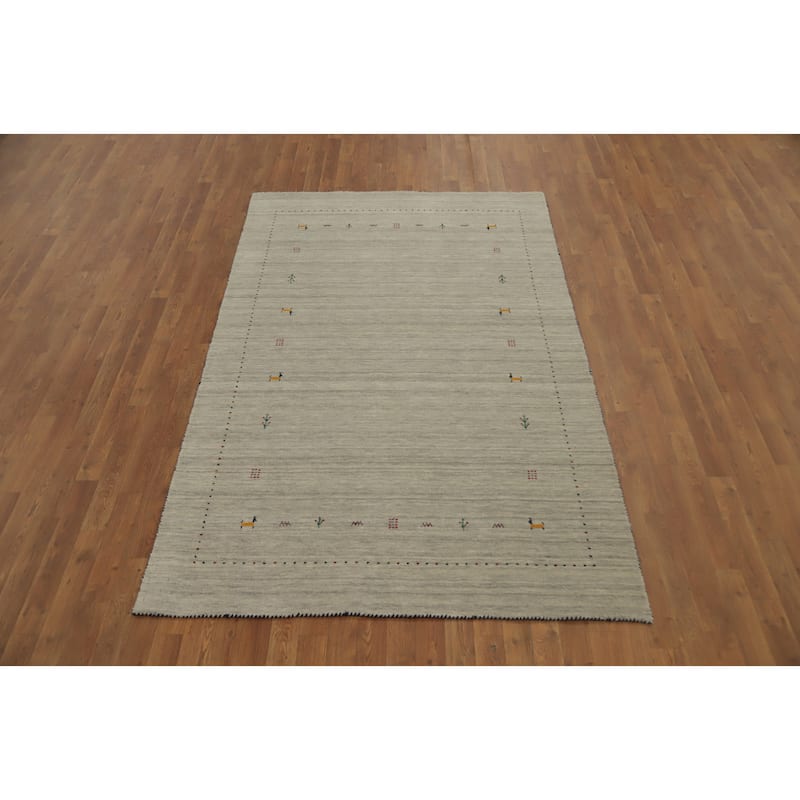 Hand Knotted Oriental 100% Wool Carpet Tribal Animal Pictorial Beige & Ivories Gabbeh Area Rug - 7' 9'' X 5' 0''