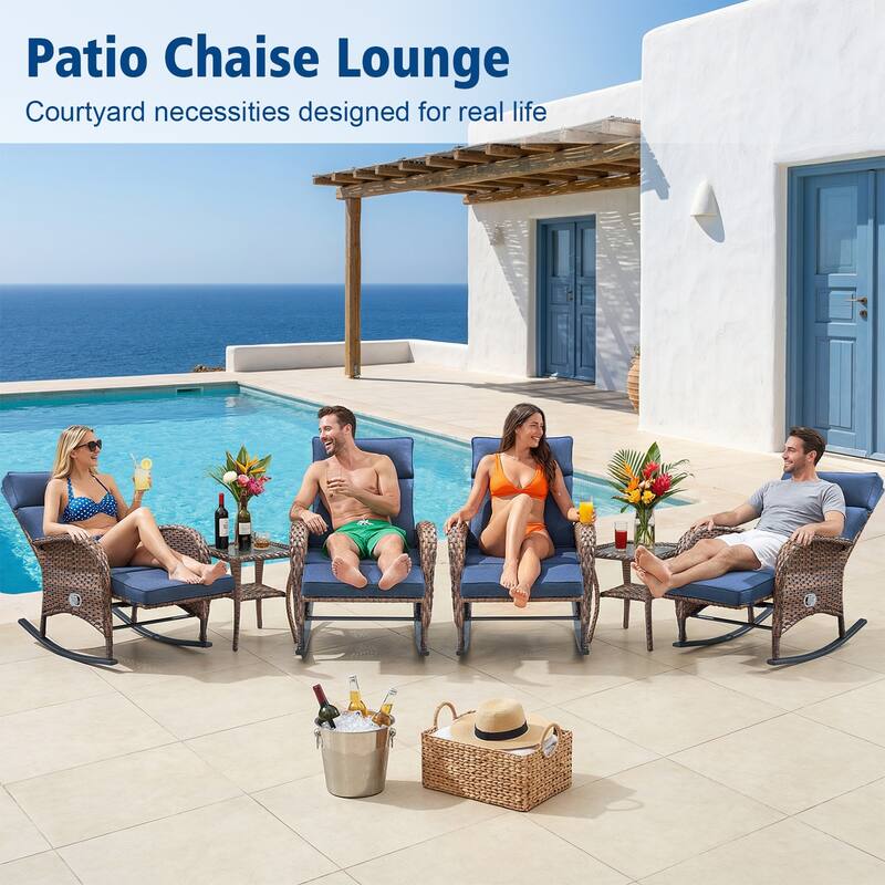 Pocassy Versatile Outdoor Recliner Rocker Chair with Table Set