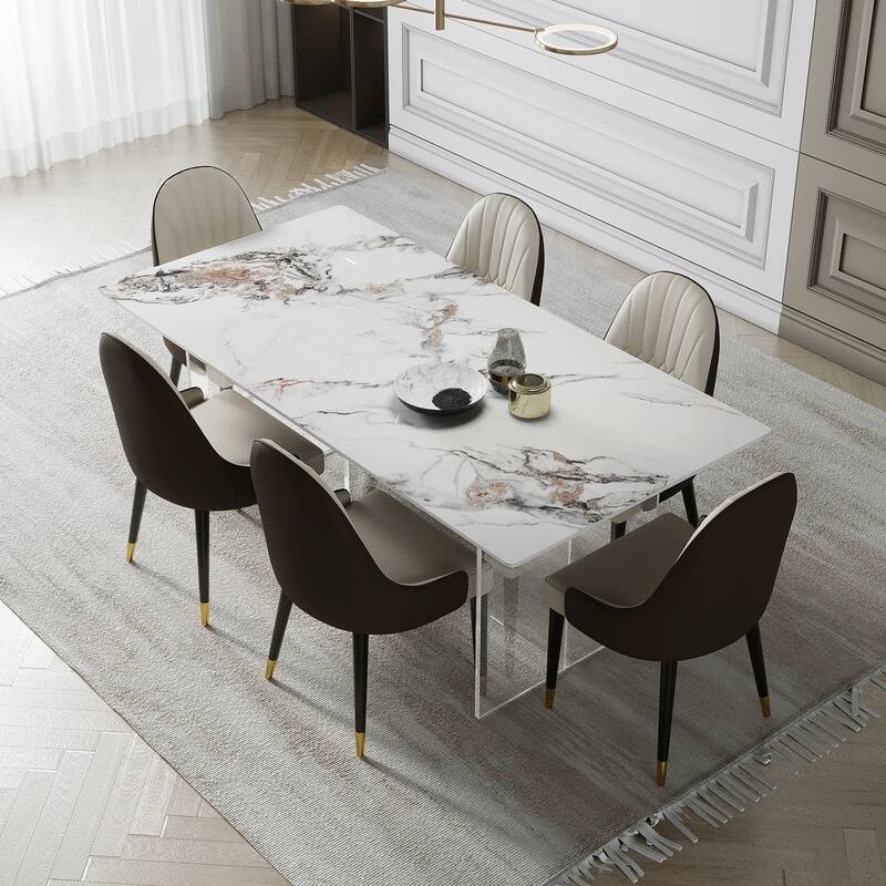 Dining Chair Modern Accent Chairs Faux Leather Side Chairs (Set of 4) - Dark Brown/Beige