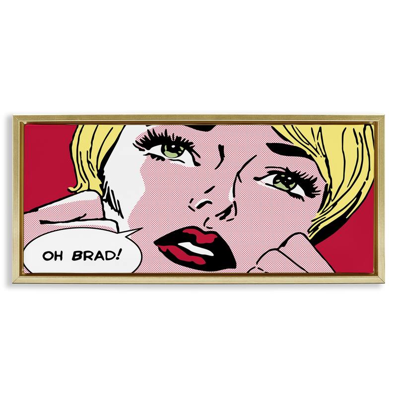 Stupell Iconic Pop Comic Woman Framed Floater Canvas Wall Art Design By Sheila B. - 25 x 11 - Gold