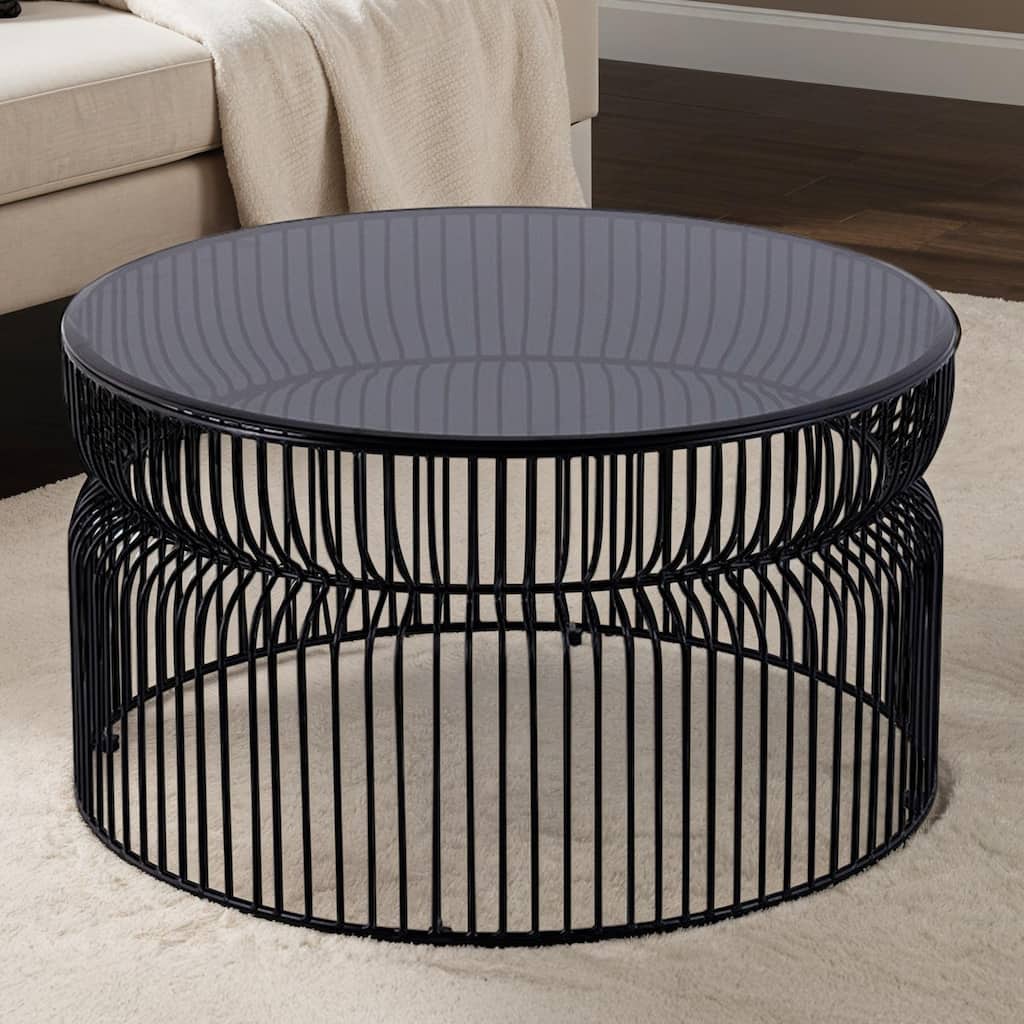 Modern Contemporary Metal Nested Base And Tinted Tempered Glass Top Material Coffee Table, Round Table