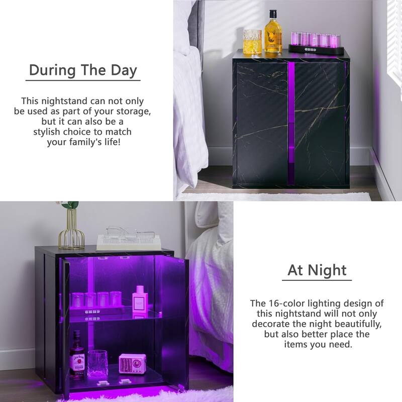 Nightstand with Glass Shelves and Led Lighting