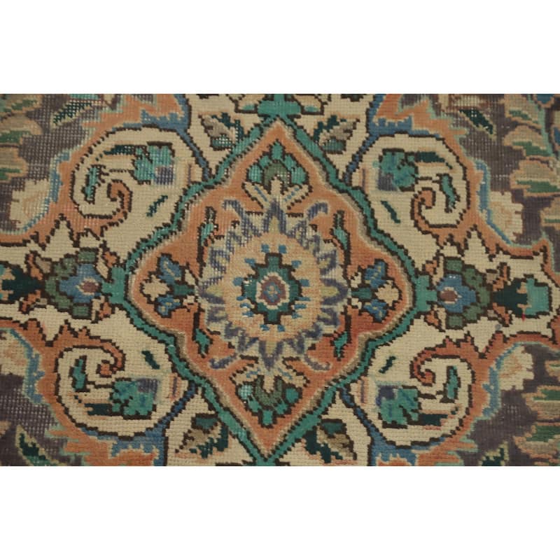 Hand Knotted Oriental 100% Wool Carpet Traditional Floral Oranges & Rust Tabriz Area Rug - 9' 7'' X 6' 5''
