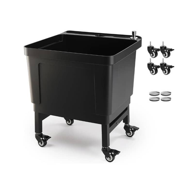 Plastic Floor Mop Slop Sink With Wheels In Black - Black
