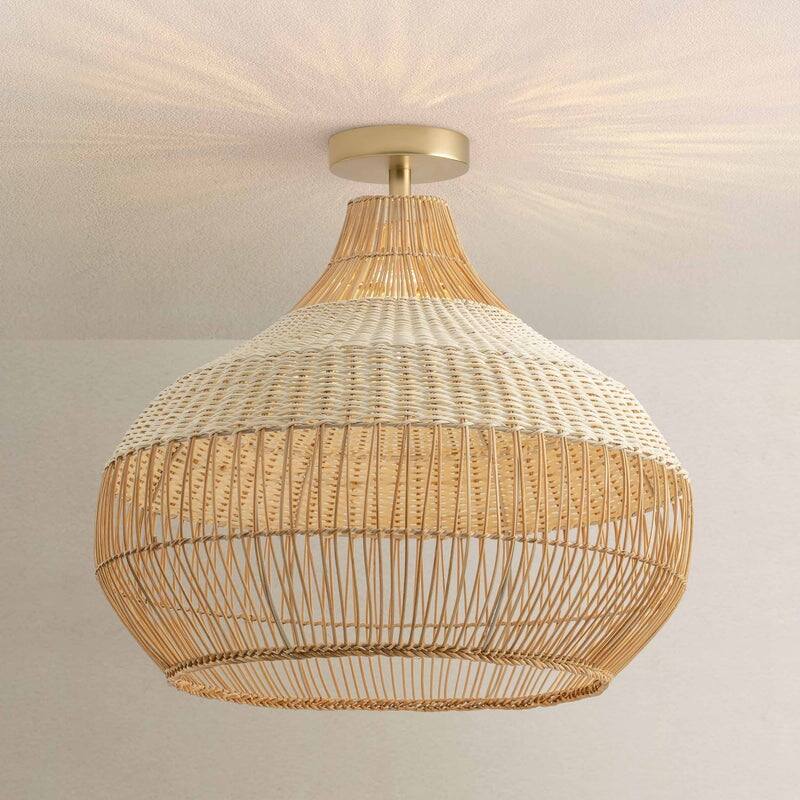 Beatrice Rattan Flush Mount - Rattan Natural 1-Light Handwoven Ceiling Light for Bedroom or Hallway in Modern, Mid-Century Style
