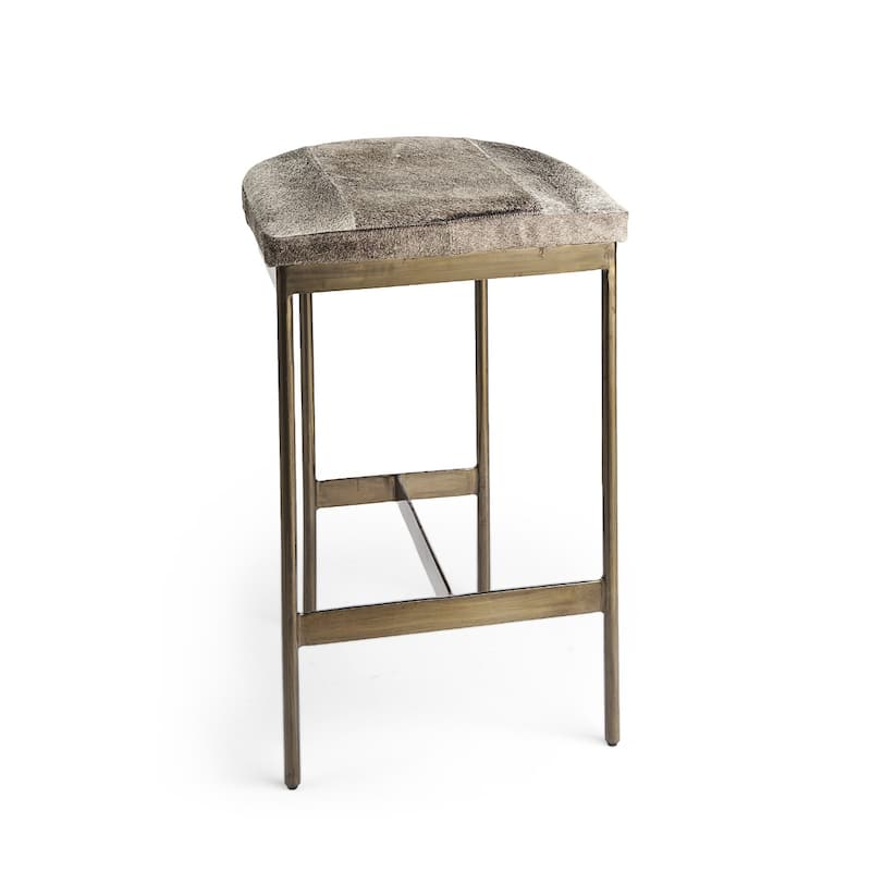 29” High Gold Frame Backless Bar Stool with Gray Upholstered Hide Saddle Seat for Kitchen or Bar - 26"H x 18"W x 16.5"D