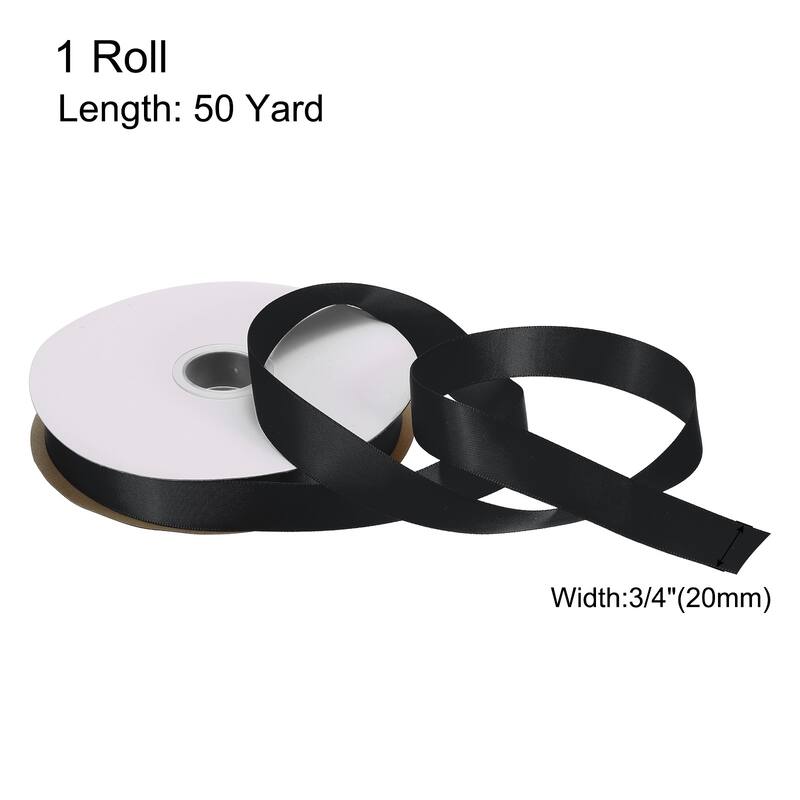 Satin Ribbon Grosgrain Valentine Solid Double Face Wedding Ribbon - Black - 3/4" x 50 Yard