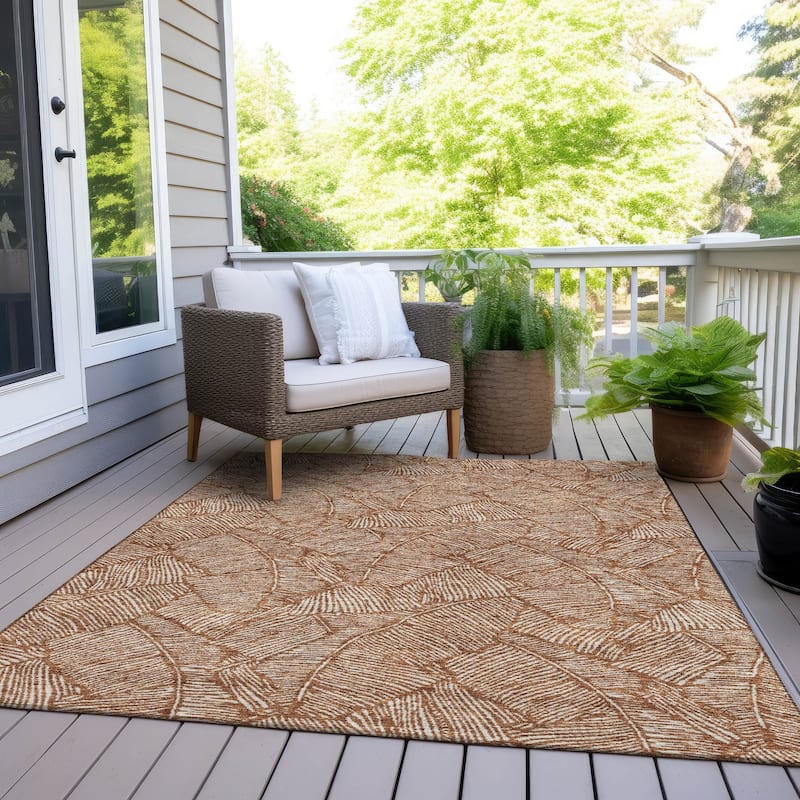 Machine Washable Indoor/ Outdoor Chantille Tropical Palm Rug - Paprika - 9' x 12'