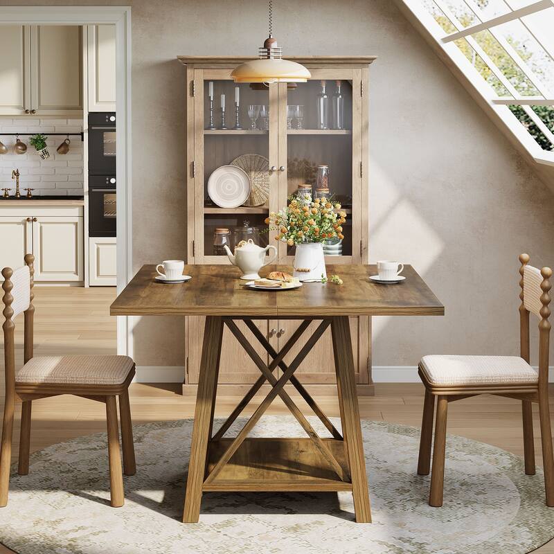 Farmhouse Square Dining Table with Shelf Storage
