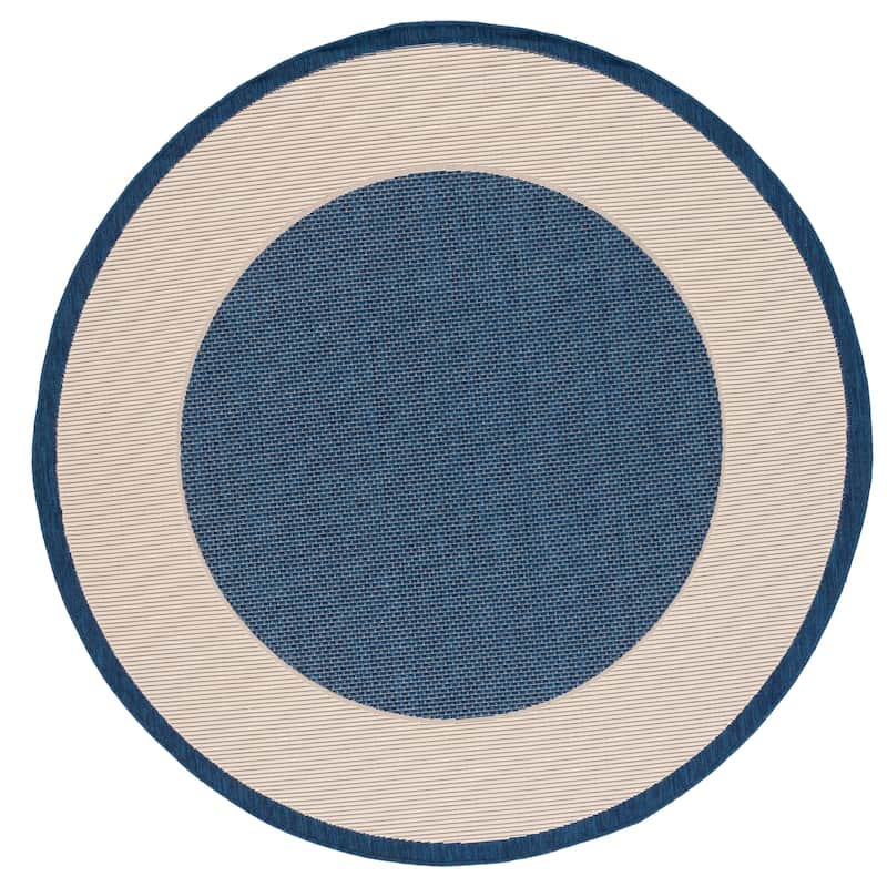 SAFAVIEH Courtyard Gwenneth Indoor/Outdoor Waterproof Patio Backyard Rug - 6'7" Round - Navy/Beige