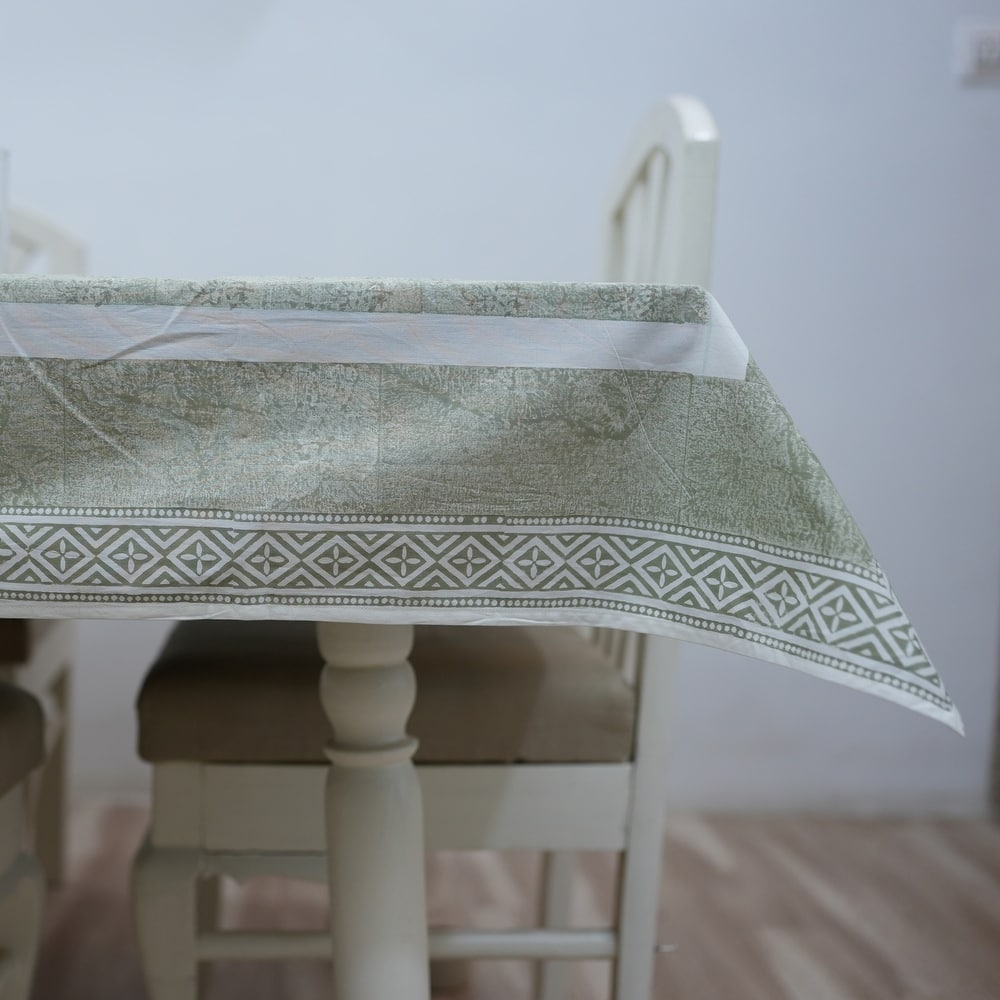 Fabdivine Handmade Block Print Cotton Brown Table Cover or Cloth Dining, Farmhouse & Kitchen Décor