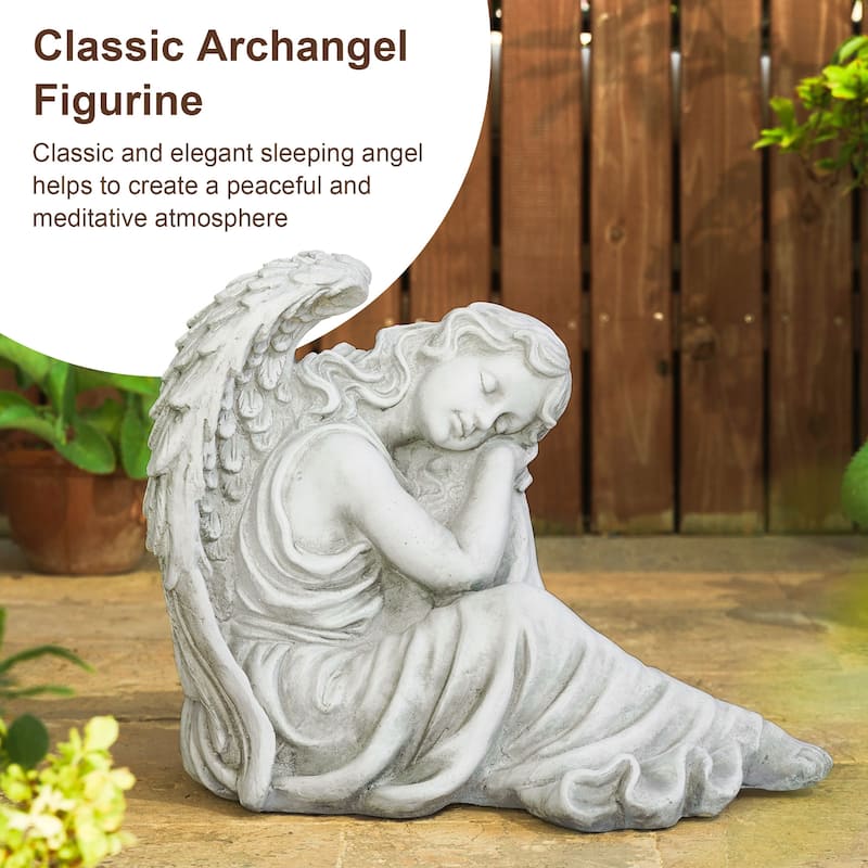 Glitzhome 18"L x 15"H MgO Sleeping Angel Garden Statue Coastal Sculpture