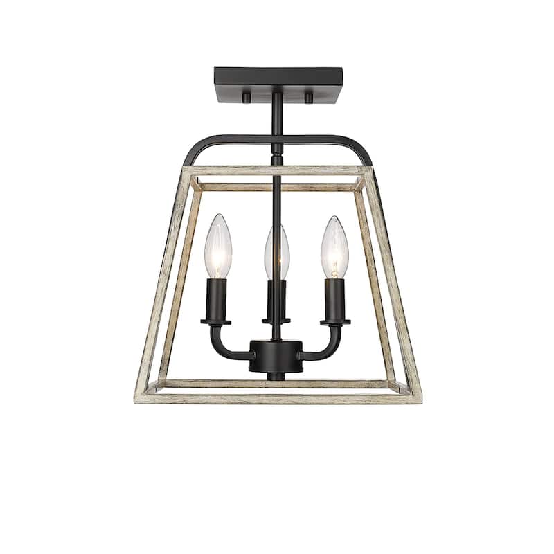 Millennium Lighting Bonnie 3 Light Semi-Flush Ceiling Mount in Matte Black Grey Wood - Matte Black / Grey Wood