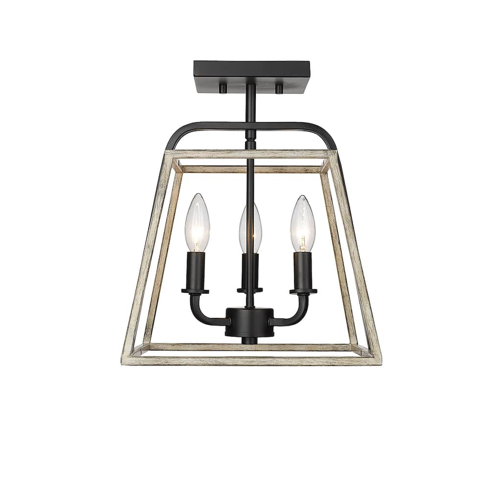 Millennium Lighting Bonnie 3 Light Semi-Flush Ceiling Mount in Matte Black Grey Wood