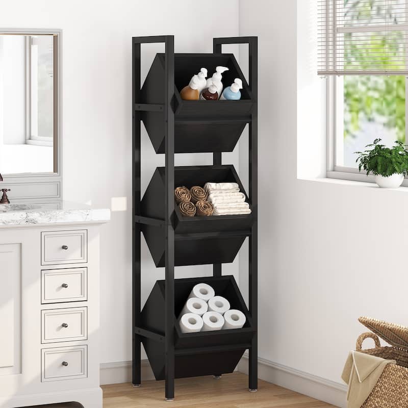 3 Tier Basket Storage Stand for Kitchen Bathroom Living Room - Black