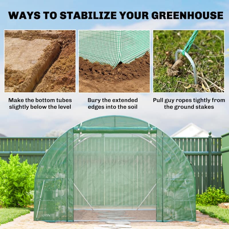 Outsunny 10'x11'x6' Walk-in Tunnel Greenhouse with Shelves, Mesh Door and Windows, Hoop House Greenhouse with PE Cover