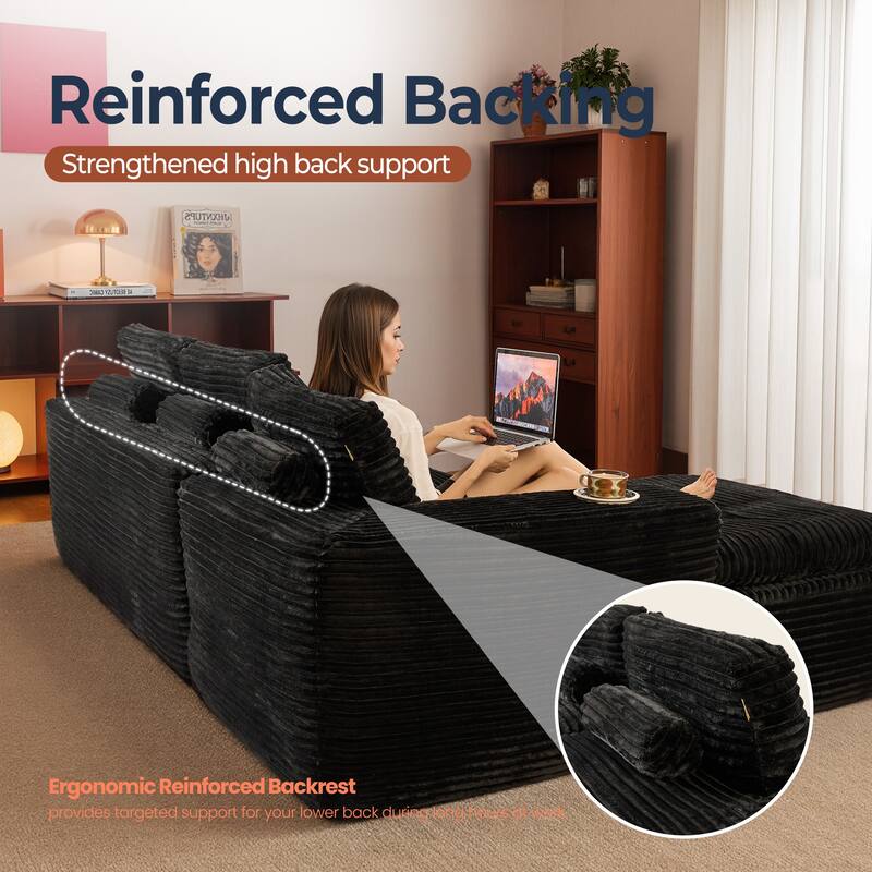 HOOOWOOO Modern Upholstered Fabric Sectional Sofa with Chaise