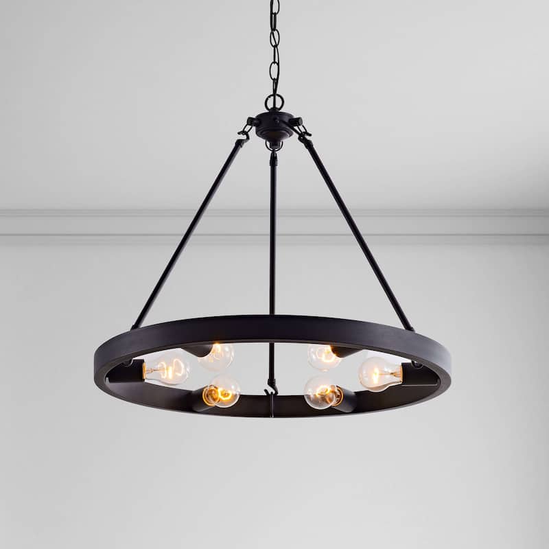 Abigail Wagon Wheel Black 6-light Metal Round Rustic Chandelier