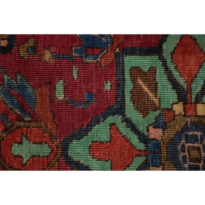 Hand Knotted Oriental 100% Wool Carpet Traditional Geometric Red Tabriz Runner Rug - 10' 9'' X 3' 6''