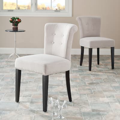 SAFAVIEH Latoyia Beige Linen Nailhead Dining Chair (Set of 2) - 19.5" x 24.2" x 33.4" - 20Wx24Dx33H