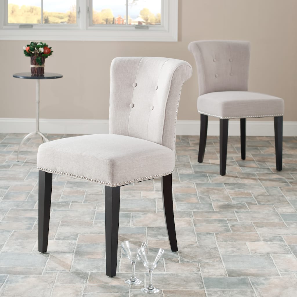 SAFAVIEH Latoyia Beige Linen Nailhead Dining Chair (Set of 2) - 19.5" x 24.2" x 33.4" - 20Wx24Dx33H