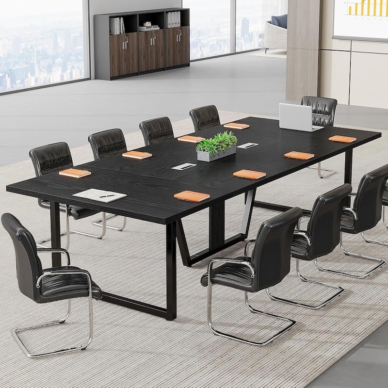 8FT Large Conference Table with Strong Metal Frame for Office Conference - Black