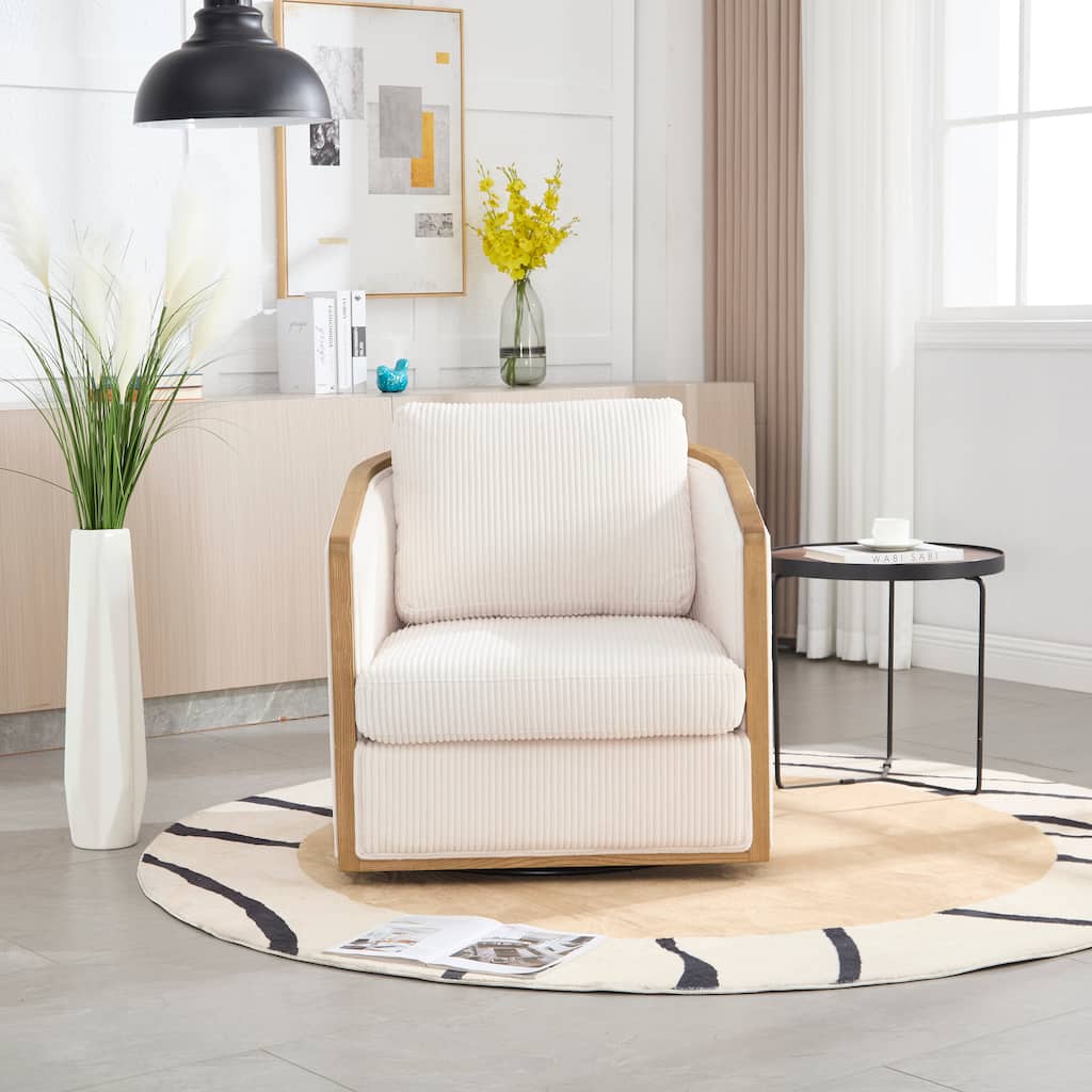 Corduroy Barrel Chair, Comfortable Living Room Accent Sofa Chair, 360 Degree Swivel Side Club Chair Leisure Arm Chair