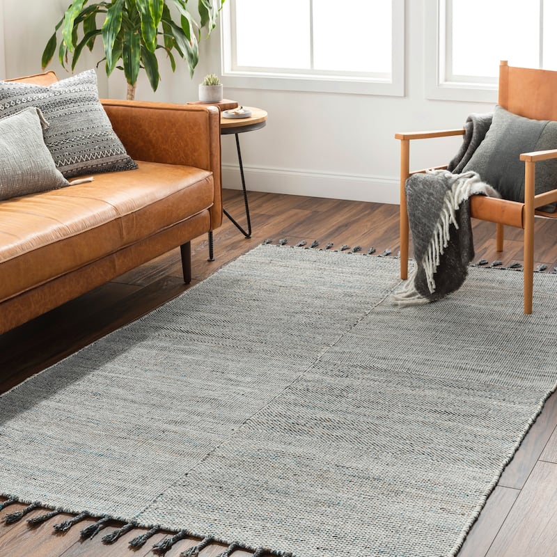 Paini Handmade Recycled PET Outdoor Safe Area Rug - 2' x 3' - Bright Blue/Grey