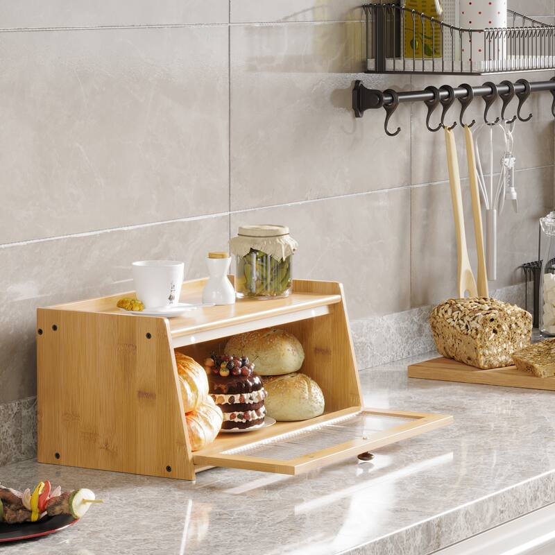 Wooden Bread Box Large Capacity Kitchen Storage Container Bread Holder