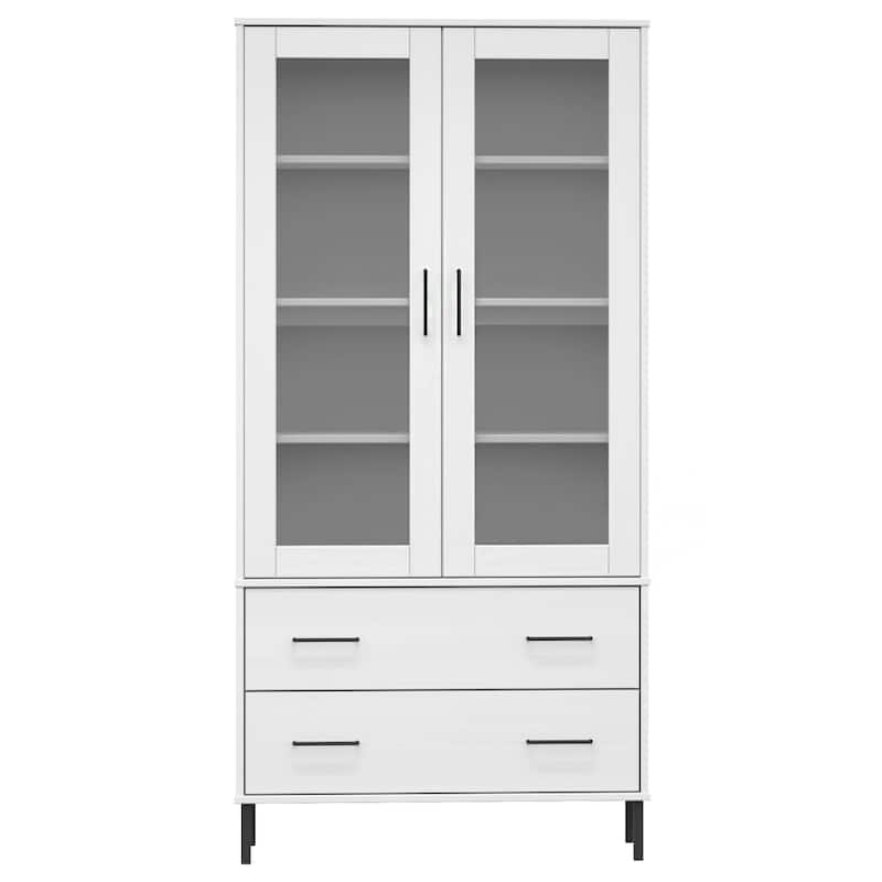 vidaXL Bookshelf Book Cabinet with Metal Legs Storage Cabinet OSLO Solid Wood - 33.5" x 13.8" x 67.9"