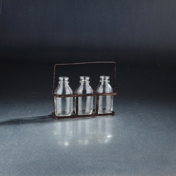 7.5" Clear Handblown Glass Vase with Rustic Finish Holder - N/A