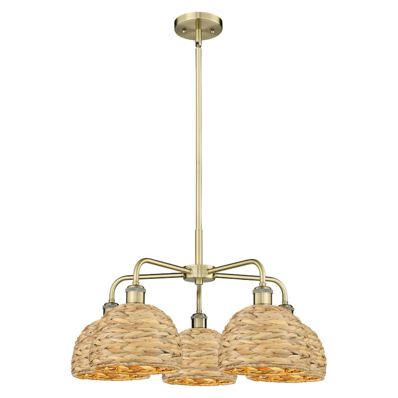 Innovations Lighting Endless Possibilities Ballston - Woven Rattan - 5 Light 27" Stem Hung Chandelier - Antique Brass