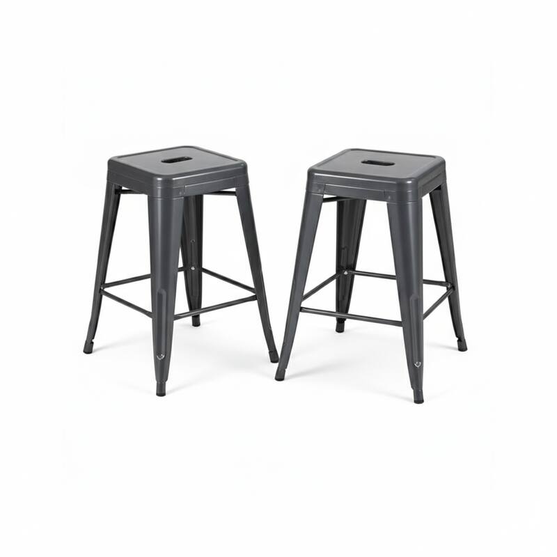 AC Pacific 24 Inch Industrial Stackable Metal Counter Stools Set of 4 - Grey