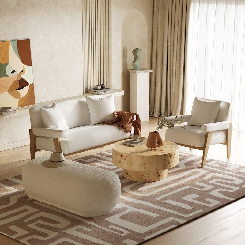 Modrest Cynthia Modern White Fabric & Wood Accent Chair