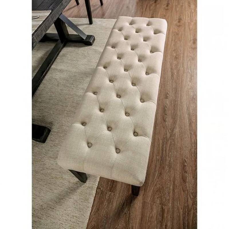 1PC BENCH Button Tufted Linen Like Fabric Solid wood